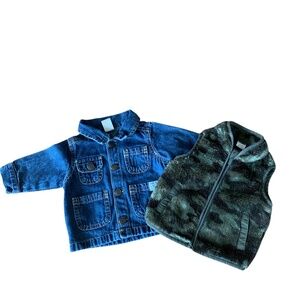 Old Navy Camo Plush Vest & Carter’s Denim Jacket Bundle (Size 0-3 mos)